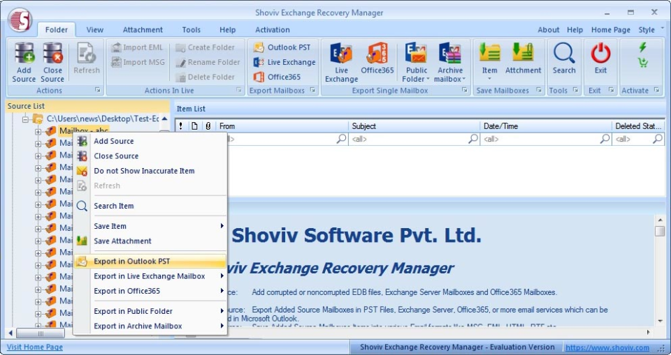 screenshot of Exchange EDB Recovery